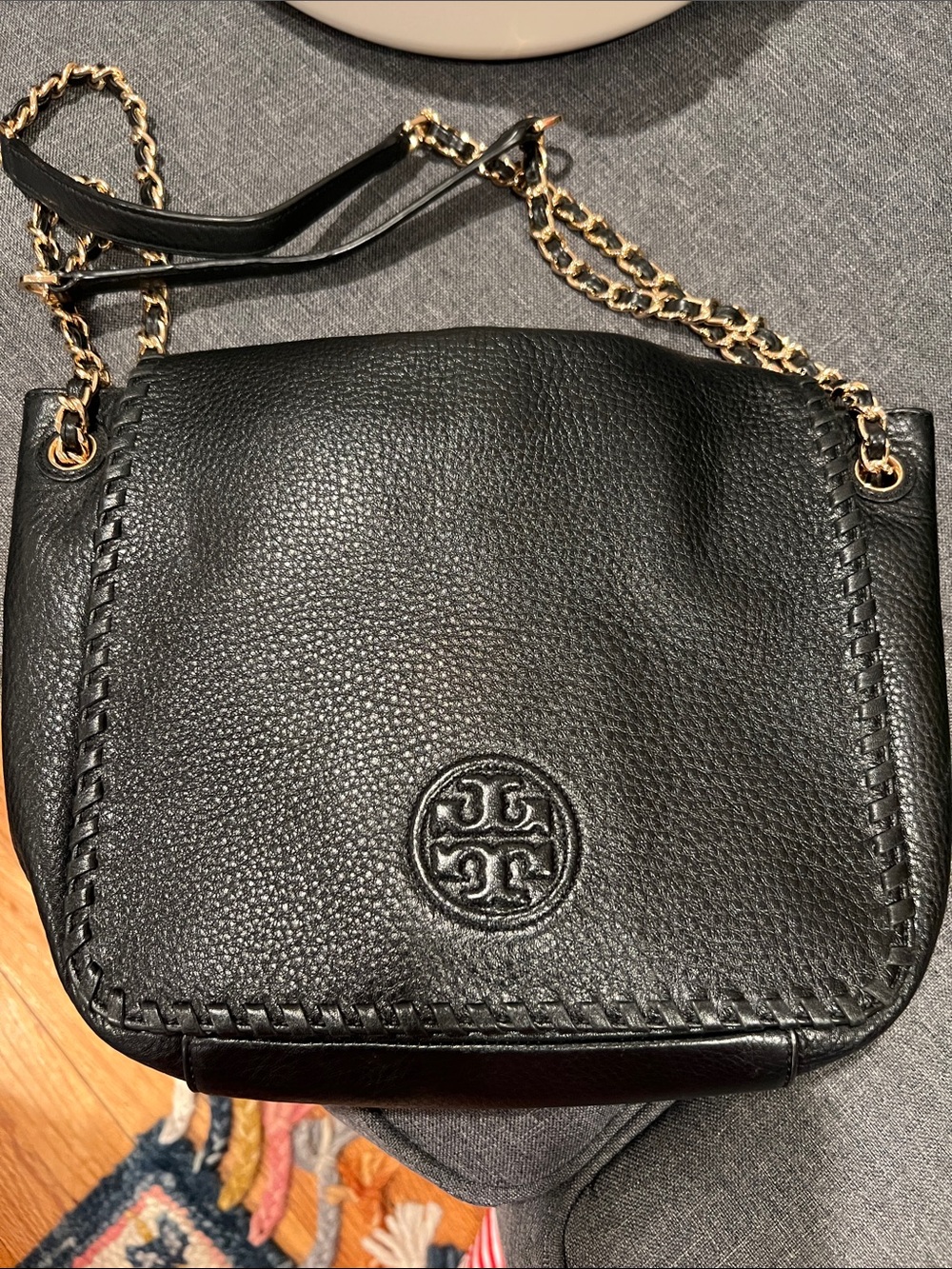 Tory Burch Black Leather Chain-Trim Shoulder Bag